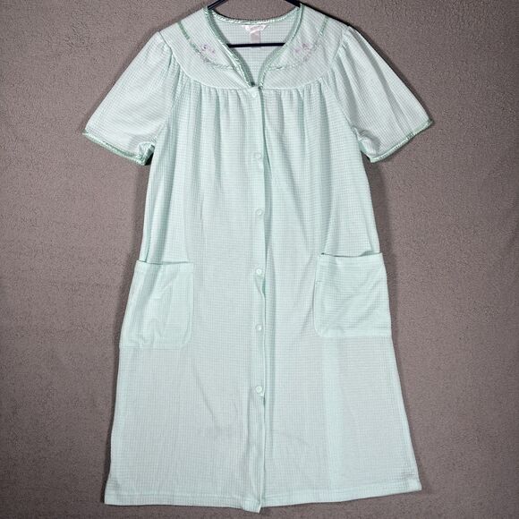 Adonna Sleepwear Nightgown Muumuu Women’s Size M Waffle Knit Teal House Dress - Picture 1 of 14